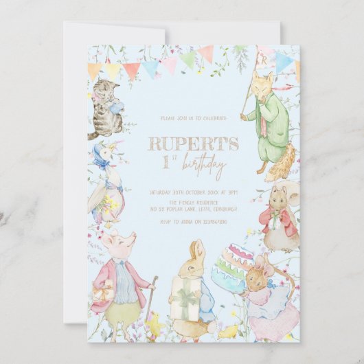 Peter de Konijn Eerste Blauwe Verjaardag Kaart (Voorkant)