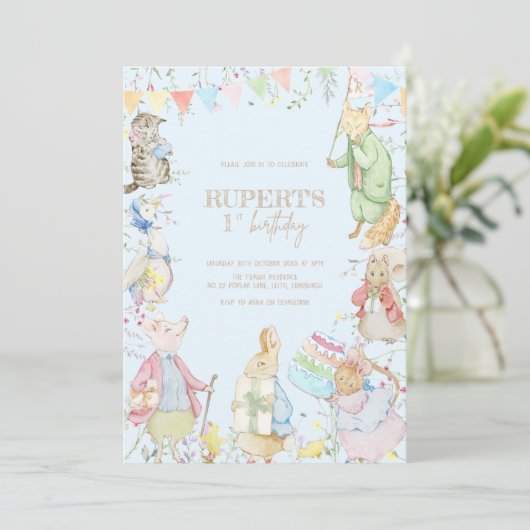 Peter de Konijn Eerste Blauwe Verjaardag Kaart (Staand voorkant)