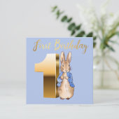 Peter de Konijn Gouden 1e Verjaardag Kaart (Staand voorkant)