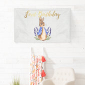 Peter de Konijn grijs linnen 1e Verjaardag Spandoek (Insitu)