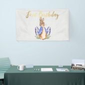 Peter de Konijn grijs linnen 1e Verjaardag Spandoek (Beurs)