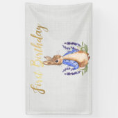 Peter de Konijn grijs linnen 1e Verjaardag Spandoek (Verticaal)