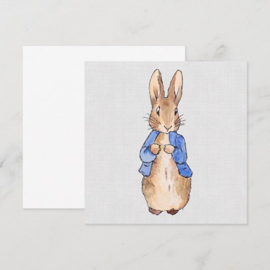 Peter de Konijn Grijze Linnen Achtergrond Bedankkaart (Voorkant / Achterkant)