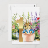 Peter de Konijn in een pot eerste verjaardag Briefkaart (Voorkant / Achterkant)