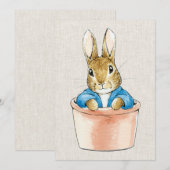 Peter de Konijn in planten pot beige linnen textuu Kaart (Voorkant / Achterkant)