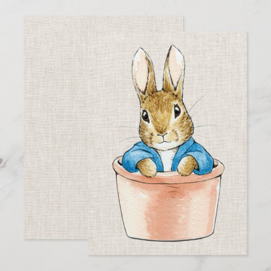 Peter de Konijn in planten pot beige linnen textuu Kaart (Voorkant / Achterkant)