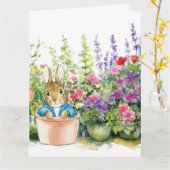 Peter de Konijn in potje plant in zijn tuin Kaart (Gele Bloem)