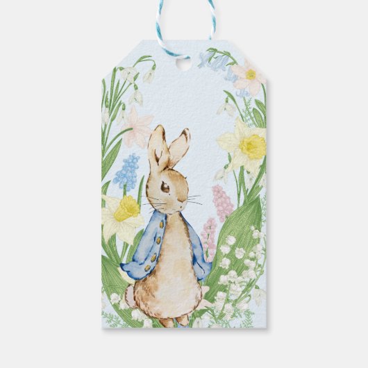 Peter de Konijn Lente Bloeit Blauw Baby shower Cadeaulabel (Achterkant)