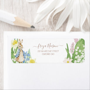 Peter de Konijn Lente Bloeit Blauw Baby shower Etiket