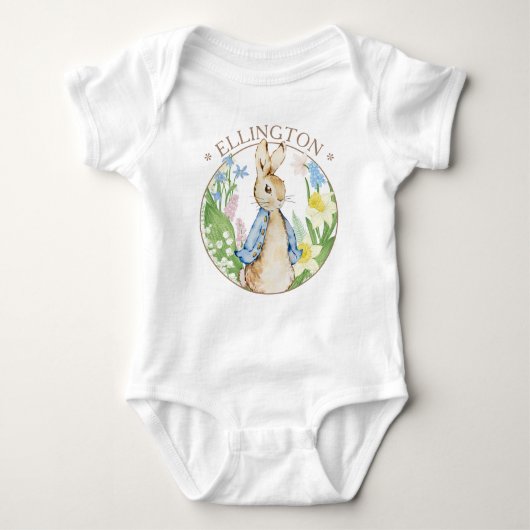 Peter de Konijn Lente Bloeit Blauw Baby shower Romper (Voorkant)
