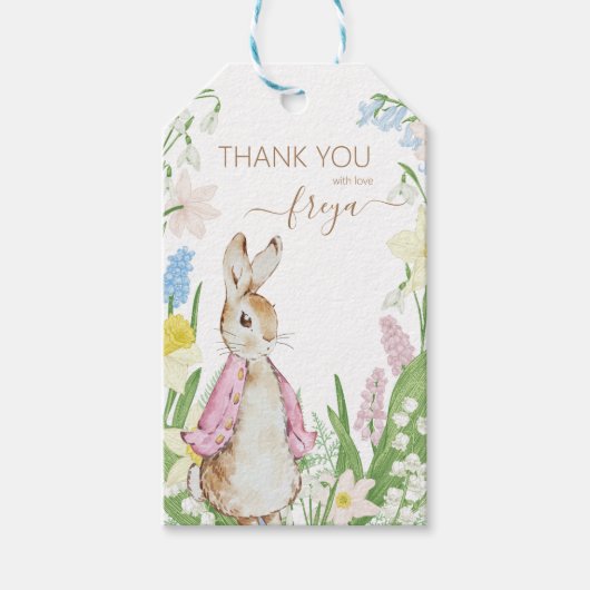 Peter de Konijn Lente Bloeit Roze Baby shower Cadeaulabel (Voorkant)