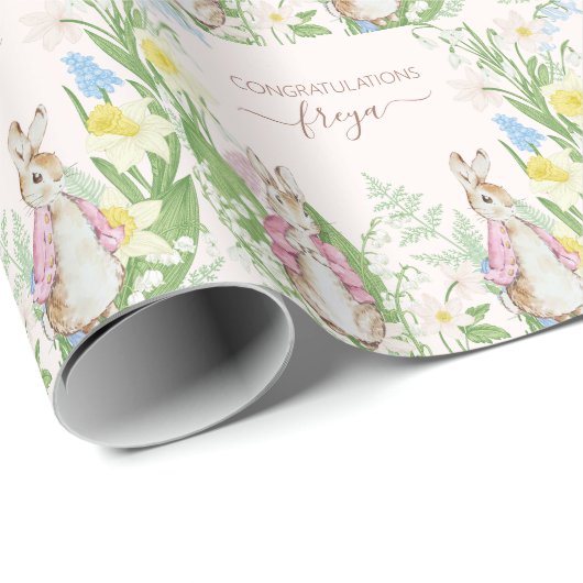 Peter de Konijn Lente Bloeit Roze Baby shower Cadeaupapier (Rol Hoek)