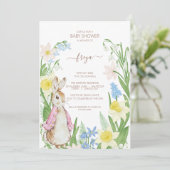 Peter de Konijn Lente Bloeit Roze Baby shower Kaart (Staand voorkant)