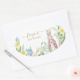 Peter de Konijn Lente Bloeit Roze Baby shower Ovale Sticker