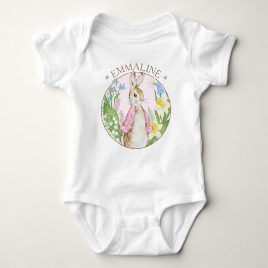 Peter de Konijn Lente Bloeit Roze Baby shower Romper (Voorkant)