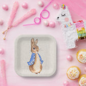 Peter de konijn linnen achtergrond papieren bordje (Feest)