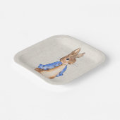 Peter de konijn linnen achtergrond papieren bordje (Gebogen)