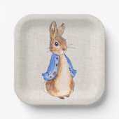 Peter de konijn linnen achtergrond papieren bordje (Voorkant)