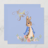 Peter de Konijn met gouden 'Dank je wel' tekst Bedankkaart (Voorkant / Achterkant)