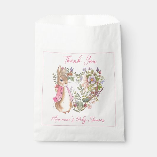 Peter de Konijn Roze Bloemen Meisje Baby shower Bedankzakje (Voorkant)