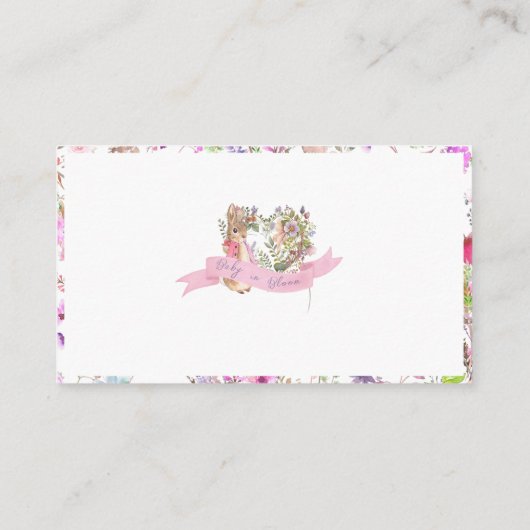 Peter de Konijn Roze Bloemen Meisje Baby shower Informatiekaartje (Achterkant)