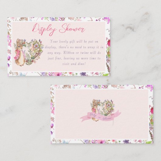 Peter de Konijn Roze Bloemen Meisje Baby shower Informatiekaartje (Voorkant / Achterkant)