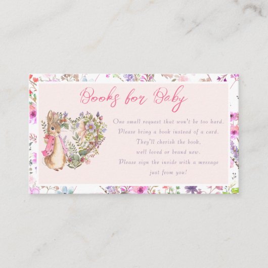 Peter de Konijn Roze Bloemen Meisje Baby shower Informatiekaartje (Voorkant)
