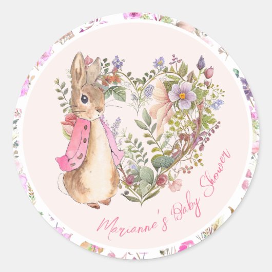 Peter de Konijn Roze Bloemen Meisje Baby shower Ronde Sticker (Voorkant)