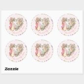 Peter de Konijn Roze Bloemen Meisje Baby shower Ronde Sticker (Vel)