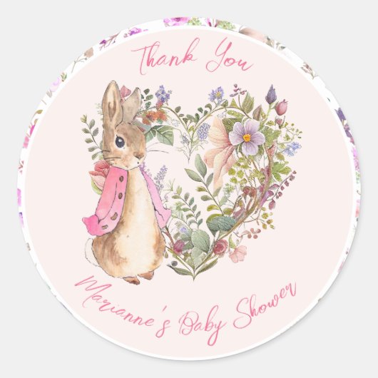 Peter de Konijn Roze Bloemen Meisje Baby shower Ronde Sticker (Voorkant)