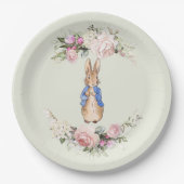 Peter de Konijn roze bloemenkrans Papieren Bordje (Voorkant)