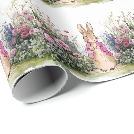 Peter de Konijn Roze Jas in zijn Tuin Cadeaupapier (Rol Hoek)