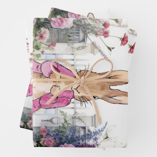 Peter de Konijn Roze Jas in zijn Tuin Inpakpapier Vel (In situ)