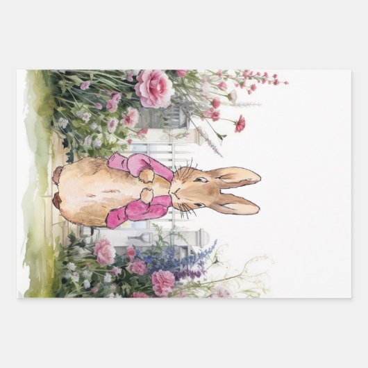 Peter de Konijn Roze Jas in zijn Tuin Inpakpapier Vel (Voorkant)