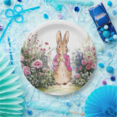 Peter de Konijn Roze Jas in zijn tuin Papieren Bordje (Feest)