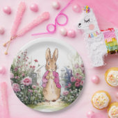 Peter de Konijn Roze Jas in zijn tuin Papieren Bordje (Feest)