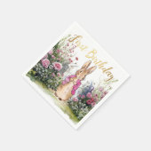 Peter de Konijn Roze Jas in zijn tuin Servet (Hoek)