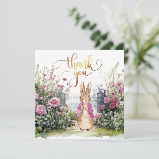 Peter de Konijn Roze Jas Tuin Bedankkaart (Staand voorkant)