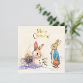 Peter de Konijn & Sneeuwkonijn Magie Feestdagenkaart (Staand voorkant)