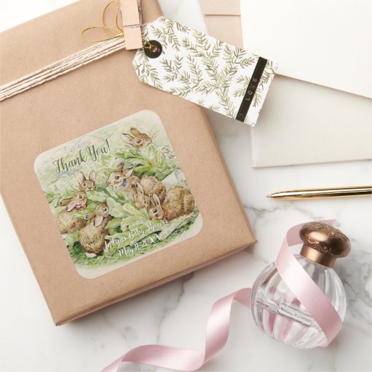 Peter de Konijn Tuin Baby shower Dank u Vierkante Sticker (Geschenken)