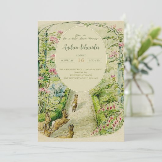 Peter de Konijn Tuin Baby shower Kaart (Staand voorkant)