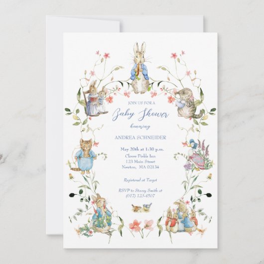 Peter de Konijn Wildflower Baby shower Kaart (Voorkant)
