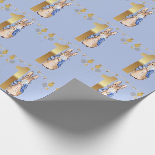 Peter de Konijn Witte Bubble gom Eerste Verjaardag Cadeaupapier (Hoek)