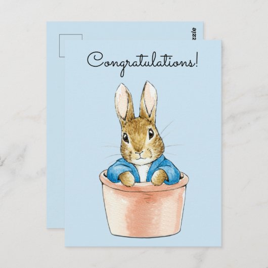 Peter de konijn zit in een pot  briefkaart (Voorkant / Achterkant)
