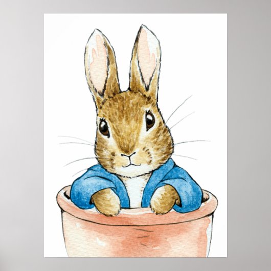 Peter de Konijn zittend in een plantenpot Poster (Voorkant)