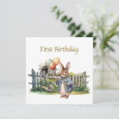 Peter de konijnenballonnen Eerste Verjaardag Kaart (Staand voorkant)