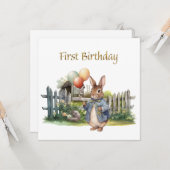 Peter de konijnenballonnen Eerste Verjaardag Kaart (Voorkant / Achterkant in situ)