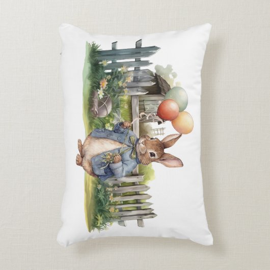 Peter de konijnenblauwe jas met ballonnen accent kussen (Voorkant(Verticaal))