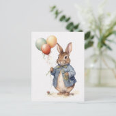 Peter de konijnenblauwe jas met ballonnen briefkaart (Staand voorkant)