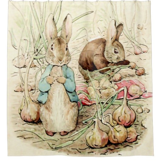 Peter en Benjamin verzamelen uien door Beatrix Pot Douchegordijn (Voorkant)